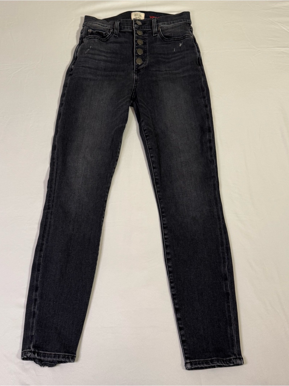 AO.LA Alice + Olivia Women’s Black Distressed Skinny Jeans Button Fly